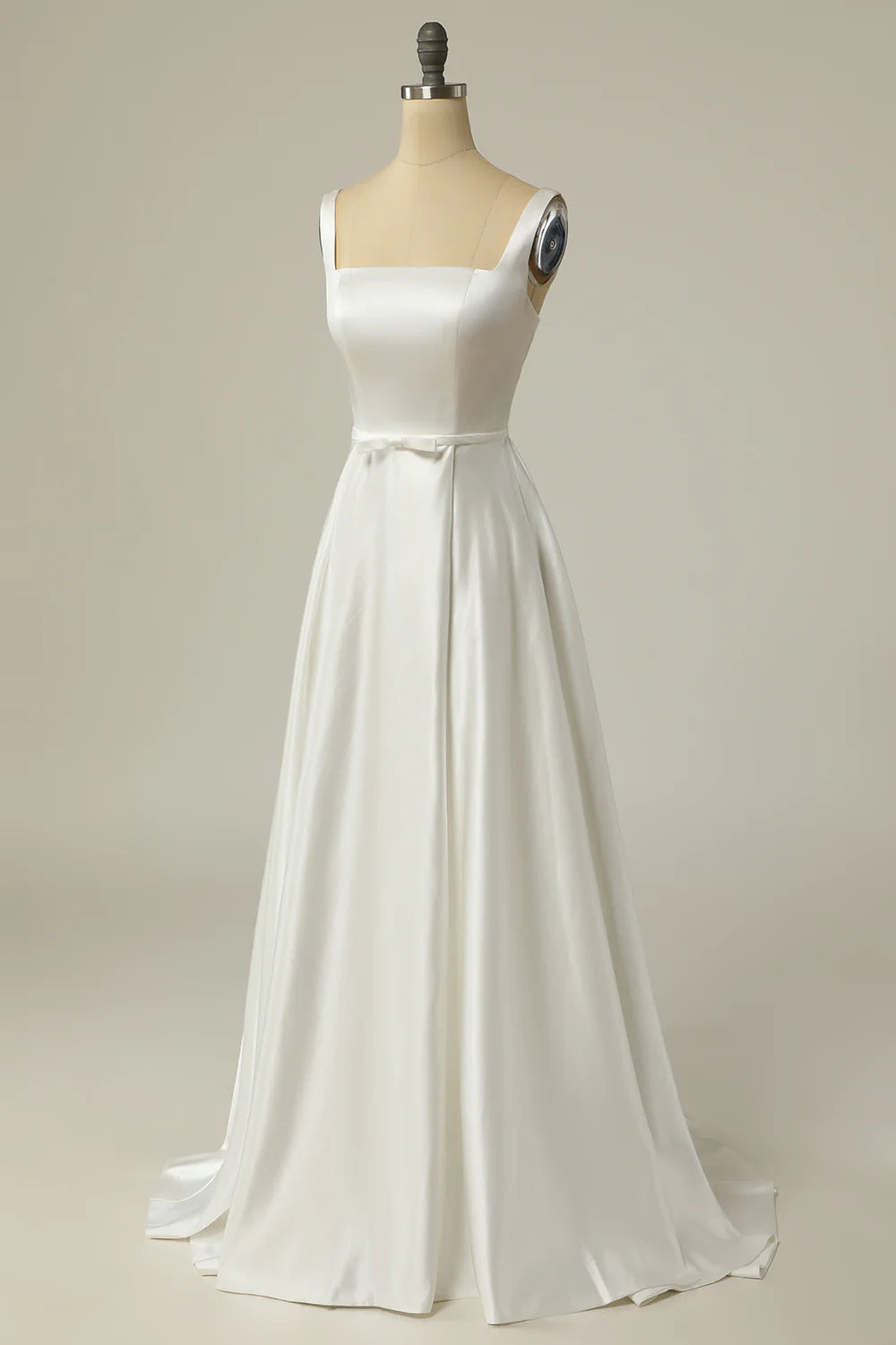 A Line Square Neck White Long Wedding Dress