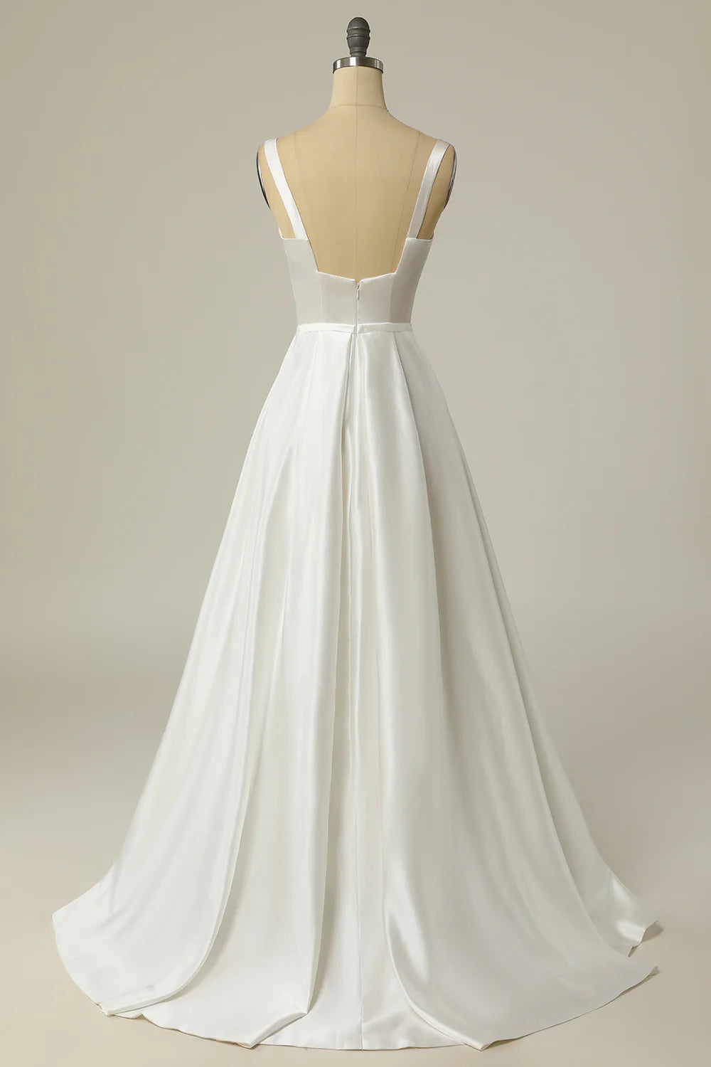 A Line Square Neck White Long Wedding Dress
