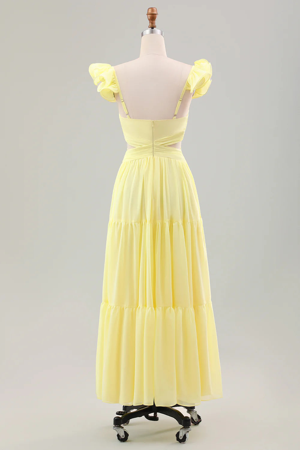 A Line Pleated Chiffon Wedding Party Guest Dress with Ruffles