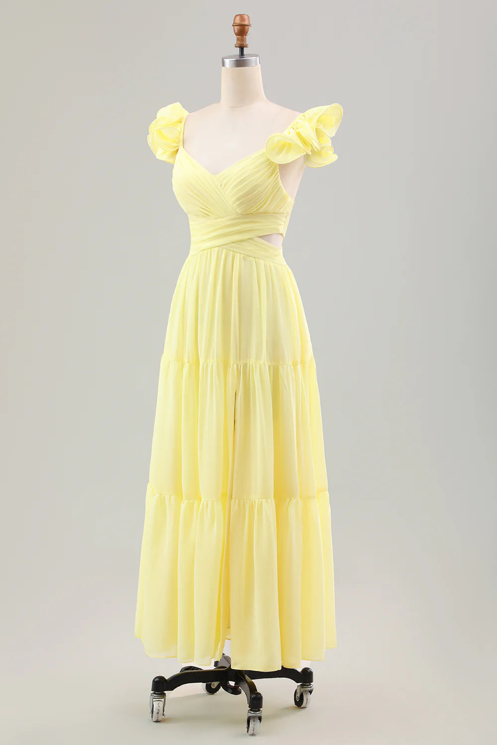 A Line Pleated Chiffon Wedding Party Guest Dress with Ruffles