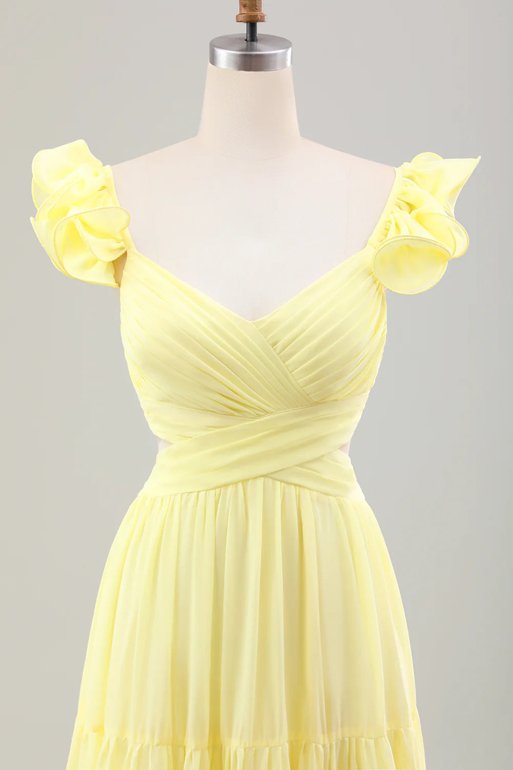 A Line Pleated Chiffon Wedding Party Guest Dress with Ruffles