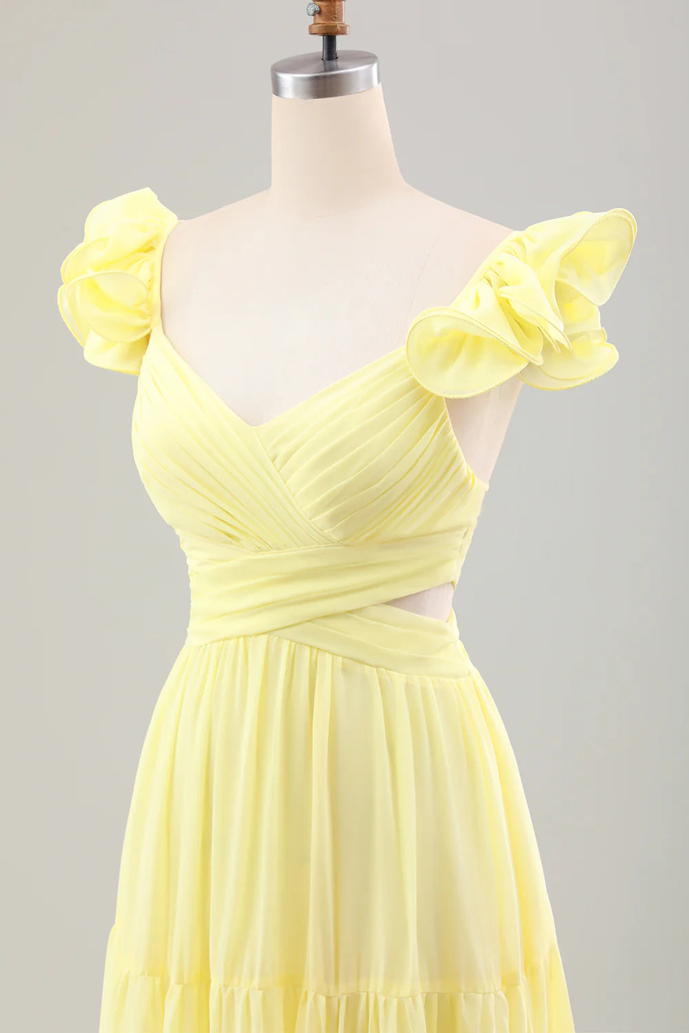 A Line Pleated Chiffon Wedding Party Guest Dress with Ruffles
