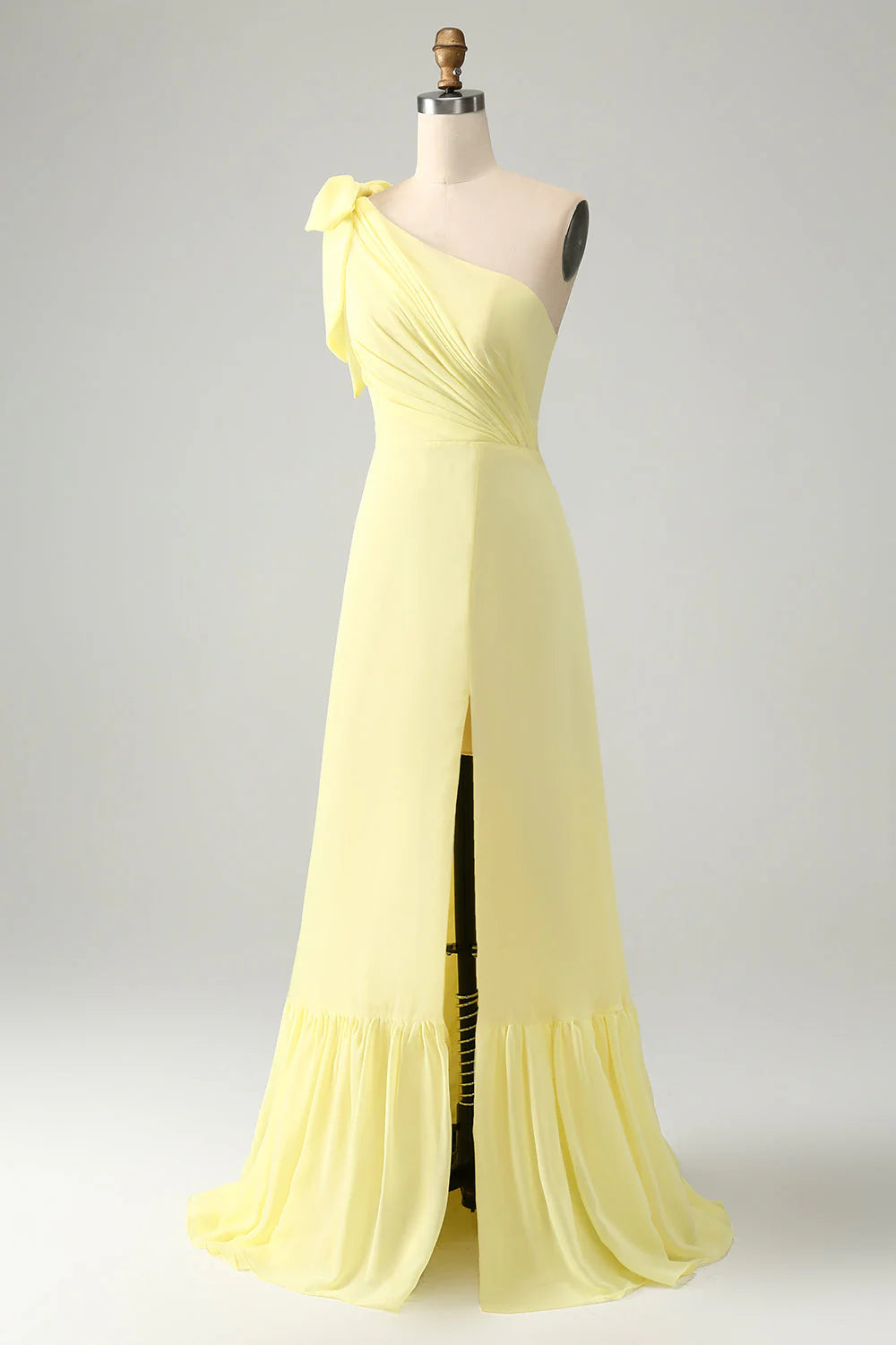 A Line One Shoulder Pleated Long Maxi Dress with Slit