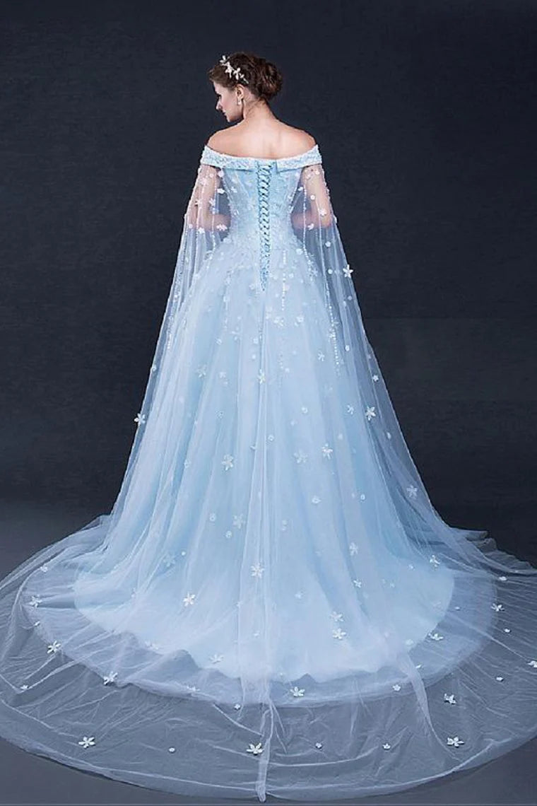 Light Sky Blue Ball Dress Sweeping Brushed Veil Ball Evening Dress