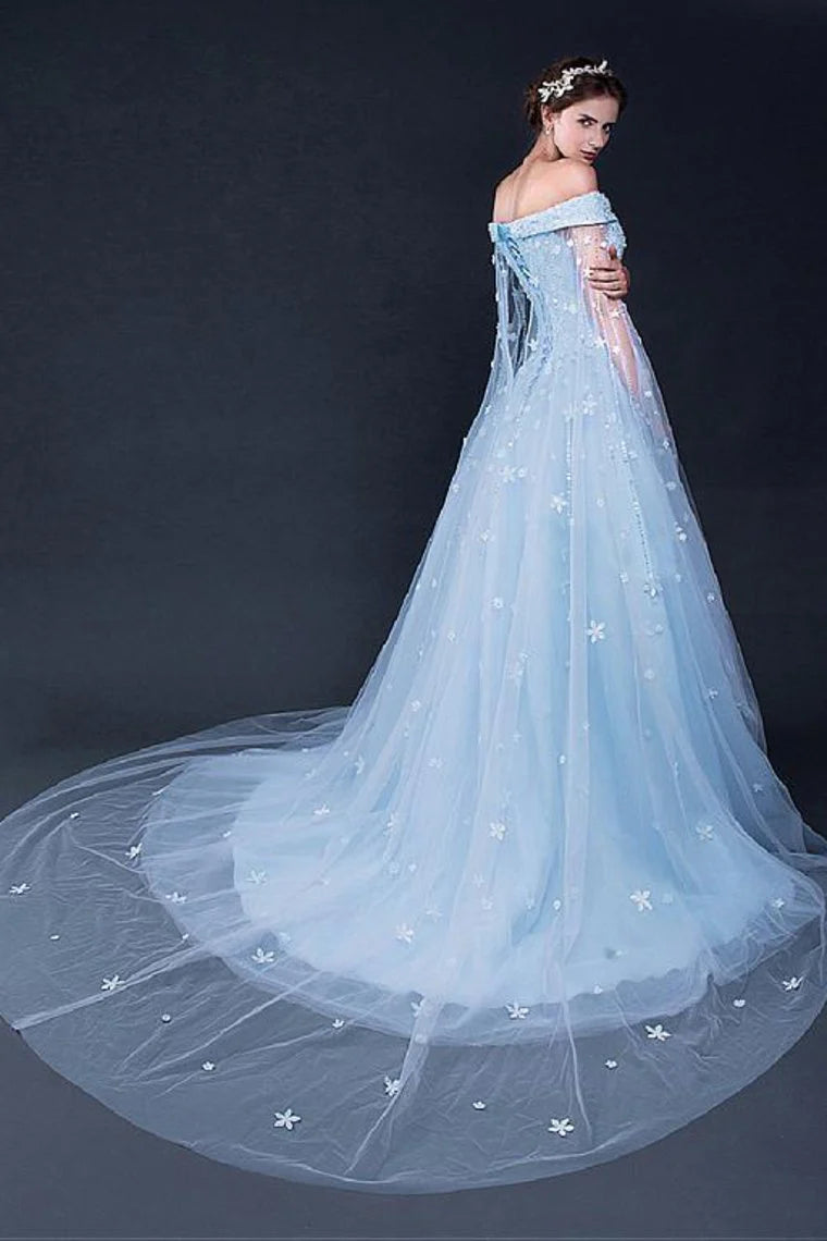 Light Sky Blue Ball Dress Sweeping Brushed Veil Ball Evening Dress
