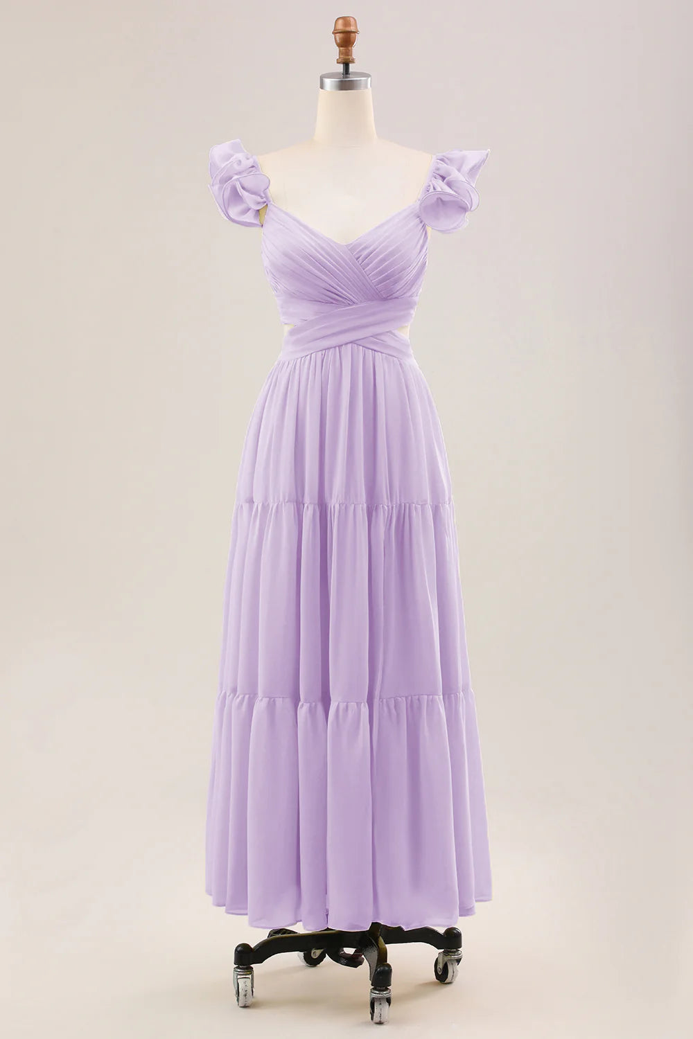 A Line Pleated Chiffon Wedding Party Guest Dress with Ruffles