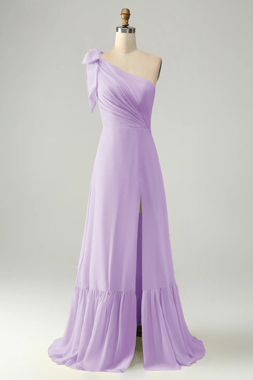 A Line One Shoulder Pleated Long Maxi Dress with Slit