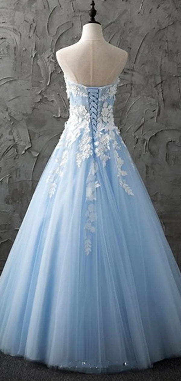 A charming blue sleeveless A-line sweet sheer dance dress