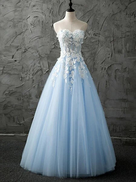 A charming blue sleeveless A-line sweet sheer dance dress
