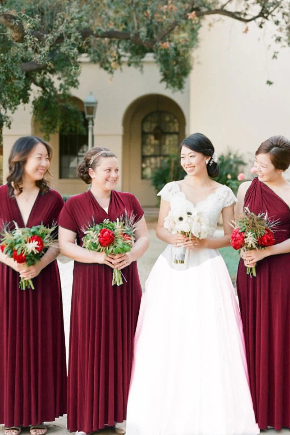 Long floor mopping bridesmaid dress, elegant and simple wedding dress