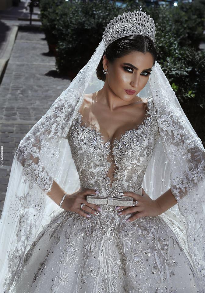 Luxury ball dress sweet long sleeved lace sticker thin gauze, long wedding dress
