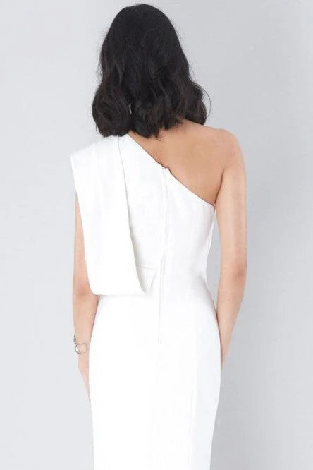 Split mermaid satin single shoulder sleeveless bridesmaid wedding dress