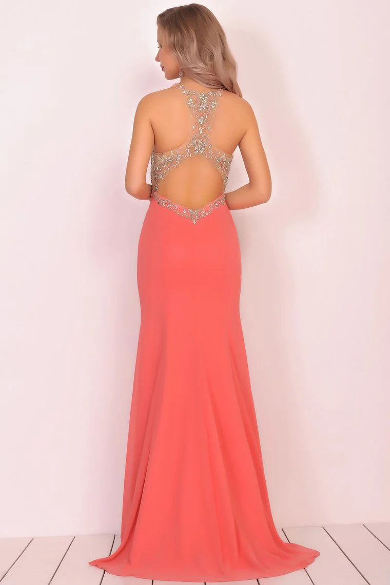 Beaded slit elegant mermaid curved chiffon formal dress