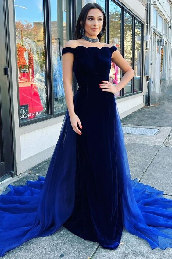 Elegant mermaid velvet off shoulder beauty pageant party dress