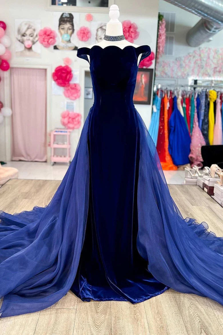 Elegant mermaid velvet off shoulder beauty pageant party dress