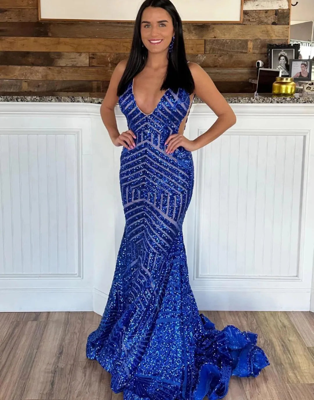 Sexy elegant slim fit mermaid sequin mesh ball dress