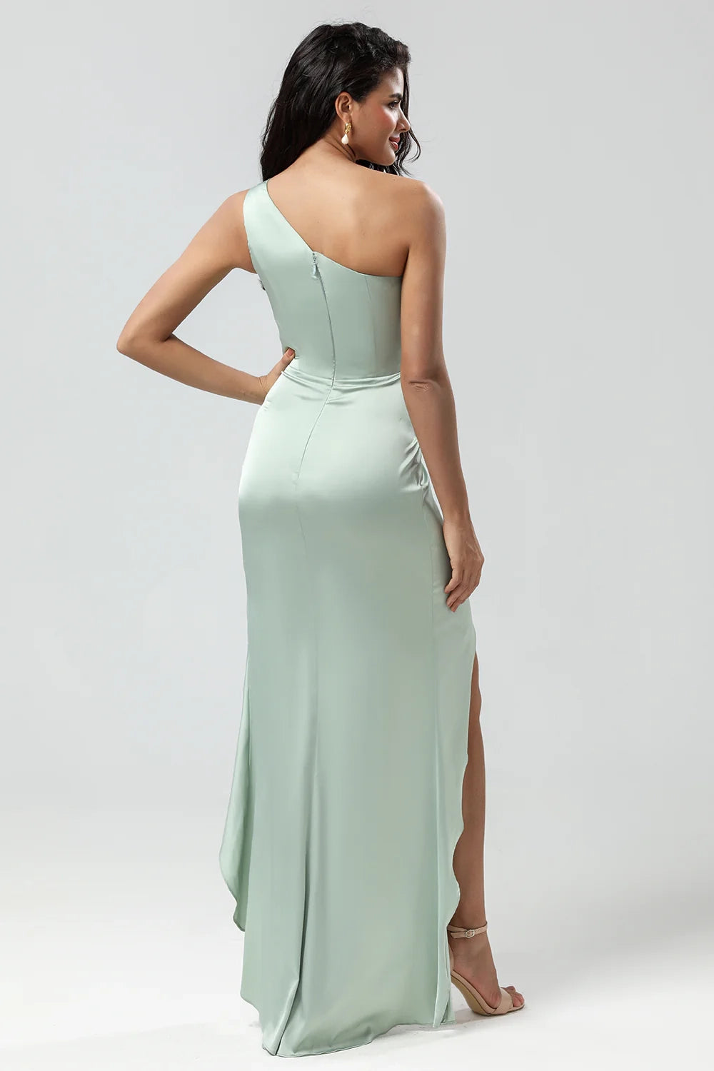 Mermaid one shoulder pleated ruffled bridesmaid dress
