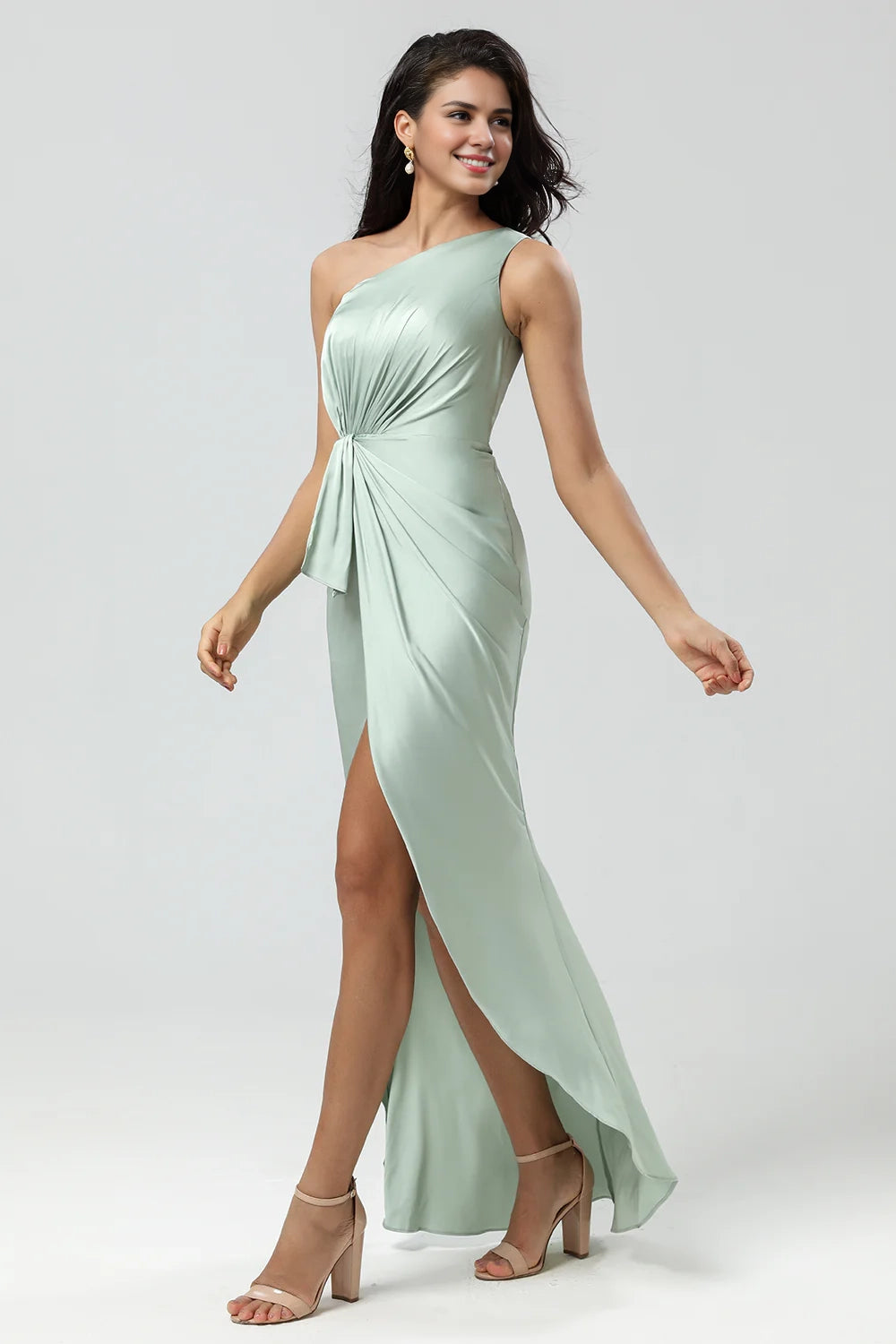 Mermaid one shoulder pleated ruffled bridesmaid dress