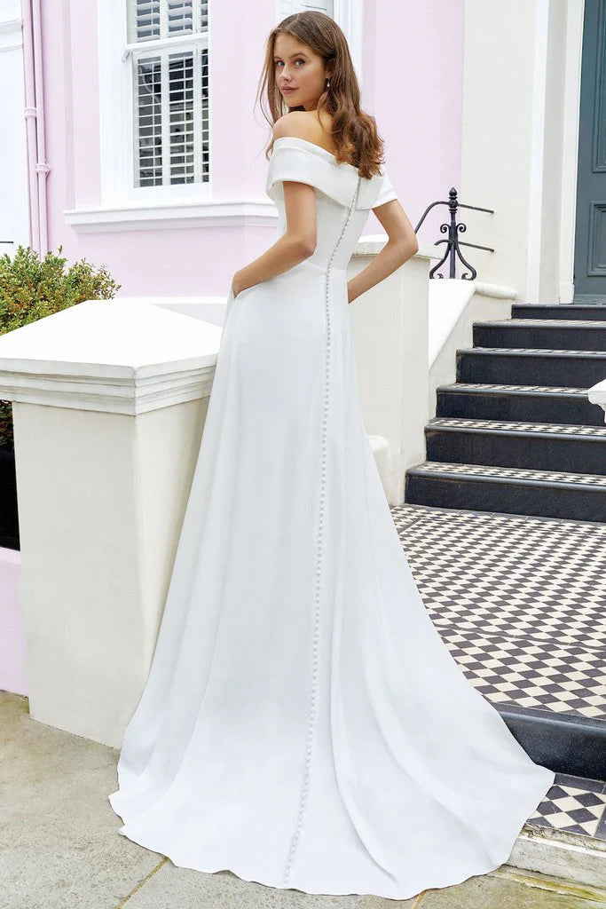 Simple and Elegant Satin Elegant A-line Off Shoulder Wedding Dress
