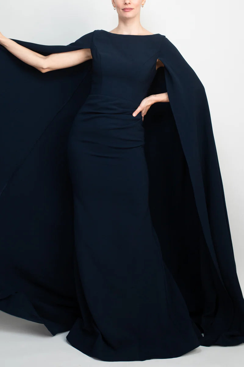 Jovani boat neck cape evening with zipper closure crepe Prom Dresses 