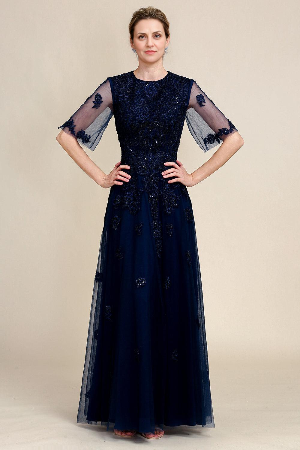 A Line Beading Sparkly Mother Of Bride Dress with Appliques