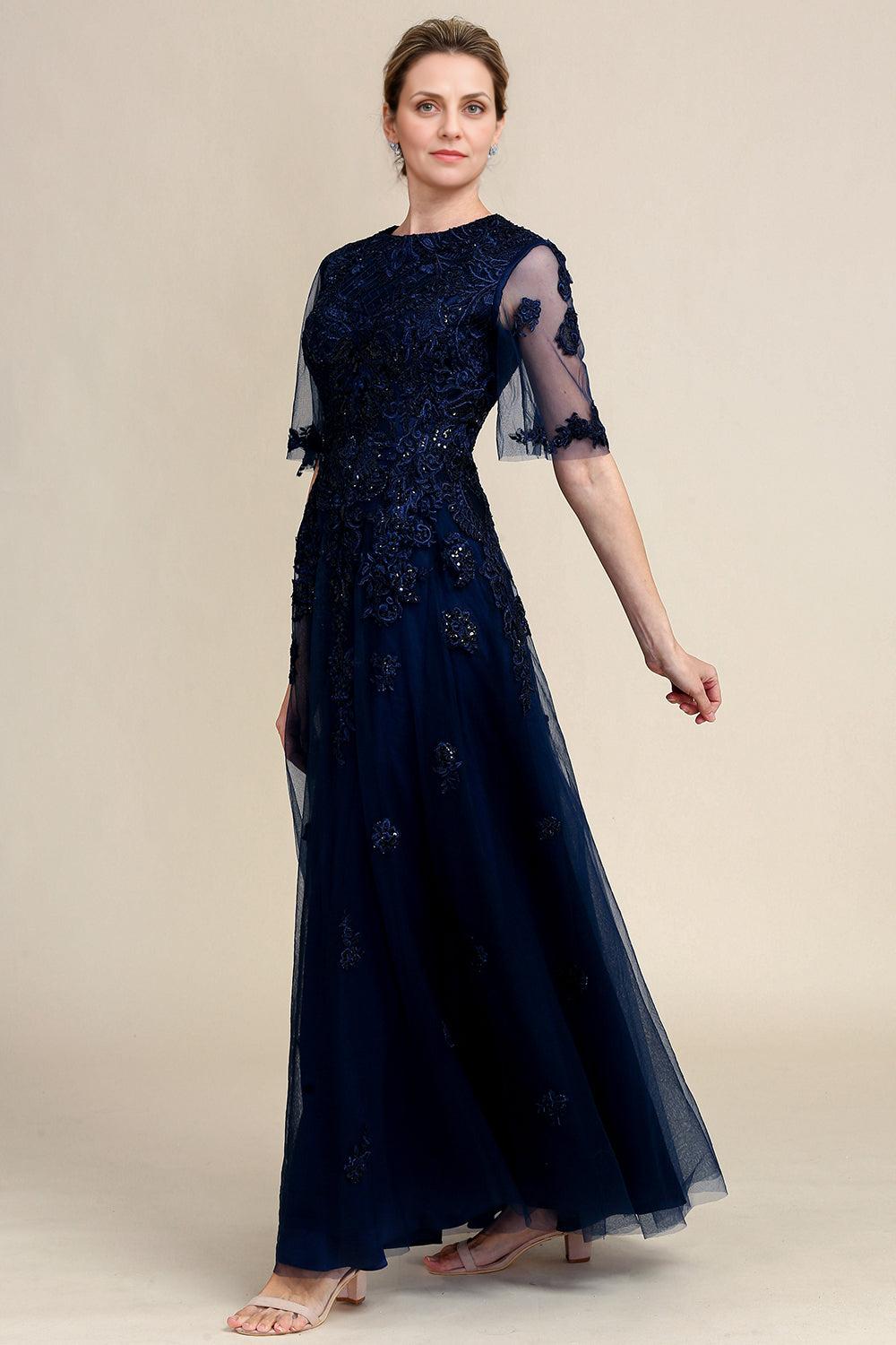 A Line Beading Sparkly Mother Of Bride Dress with Appliques