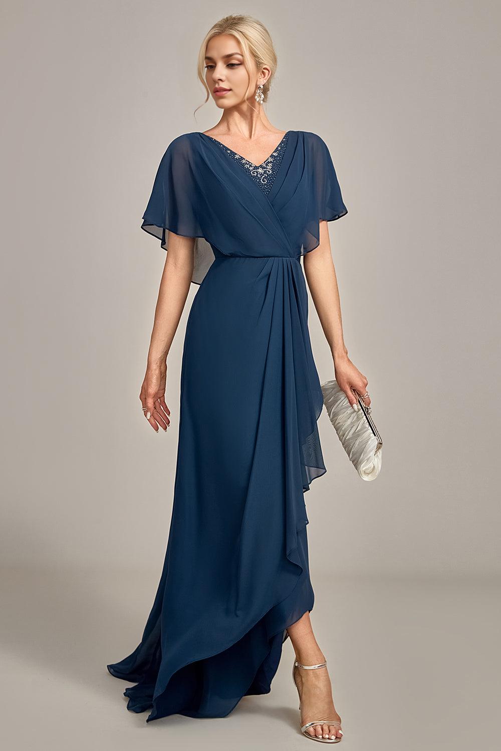 A-Line Asymmetrical Sequins Mother of the Bride Dress With Beading