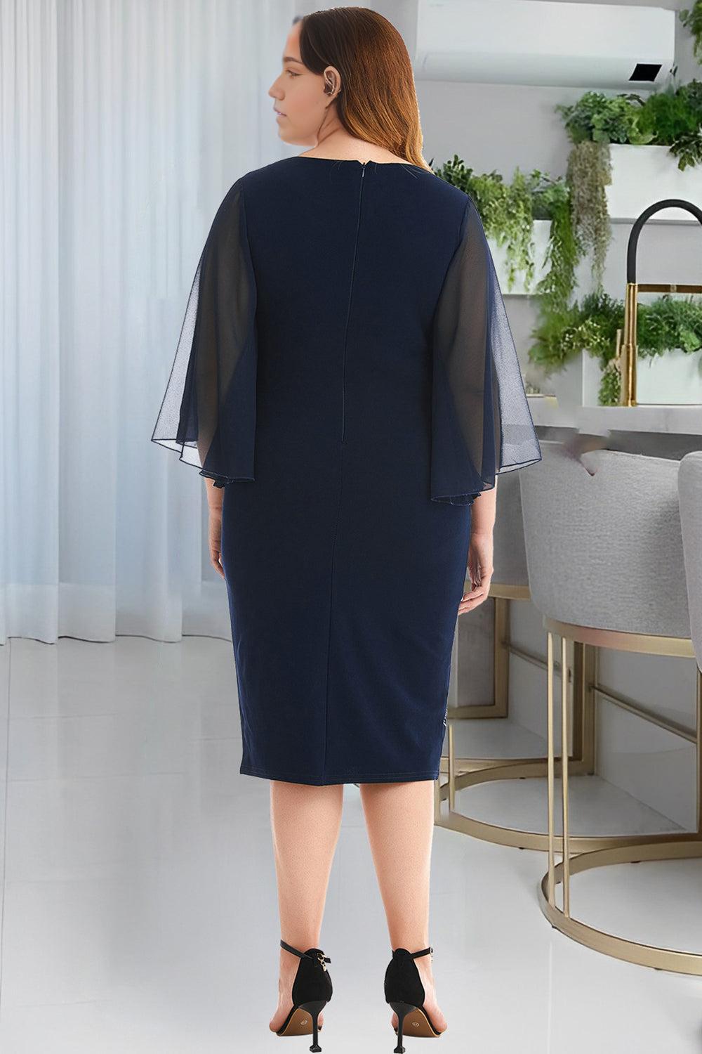 Round Neck Elegant Pencil Bodycon Plus Size Midi Dress