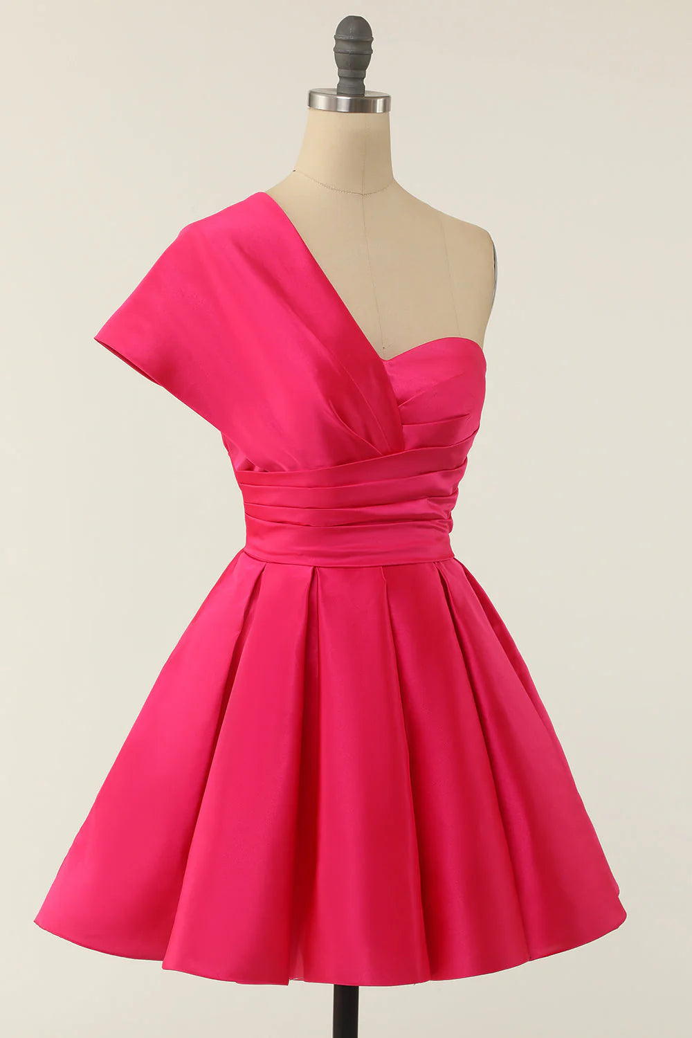 New One Shoulder A-line Dress Comeback Party Dress with Satin