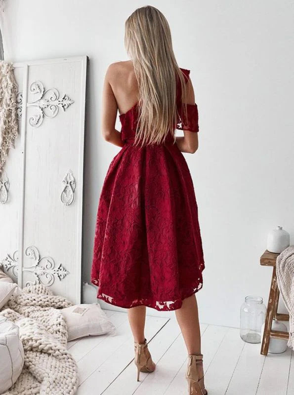New Sexy One Shoulder Applique Lace Back to School Party Dress