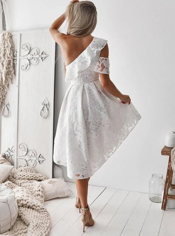 New Sexy One Shoulder Applique Lace Back to School Party Dress