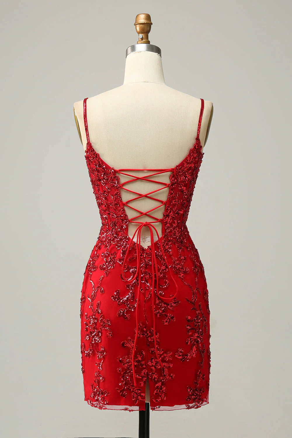 New thin shoulder strap hollowed out sequin lace back to school party dress