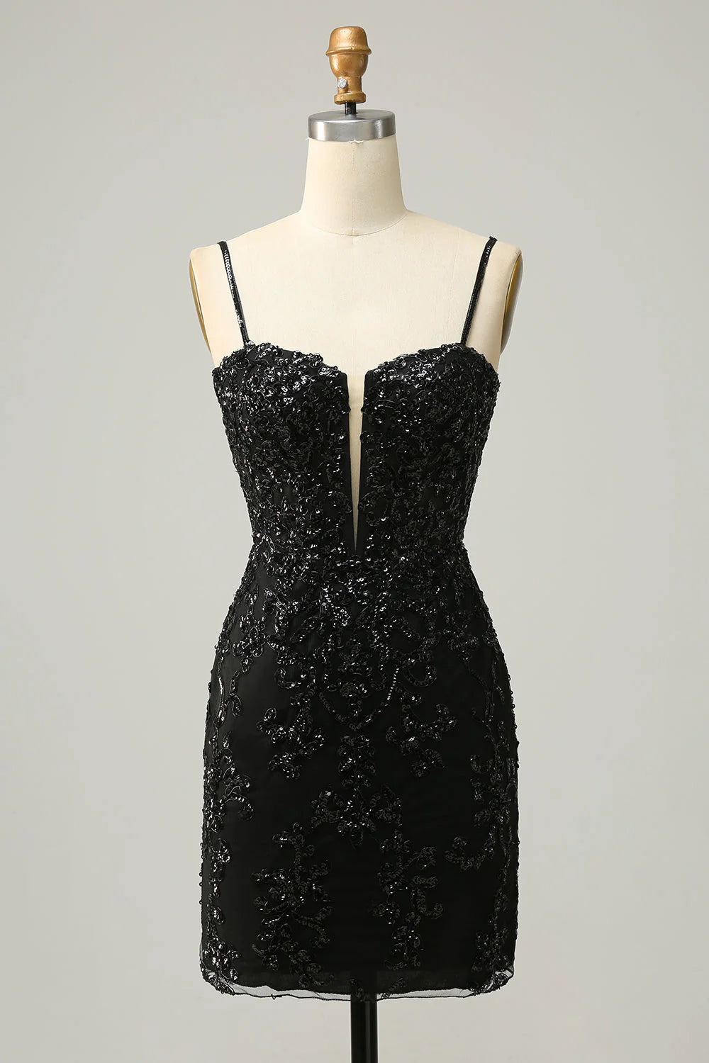 New thin shoulder strap hollowed out sequin lace back to school party dress