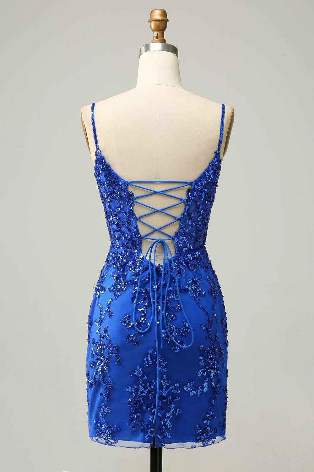 New thin shoulder strap hollowed out sequin lace back to school party dress