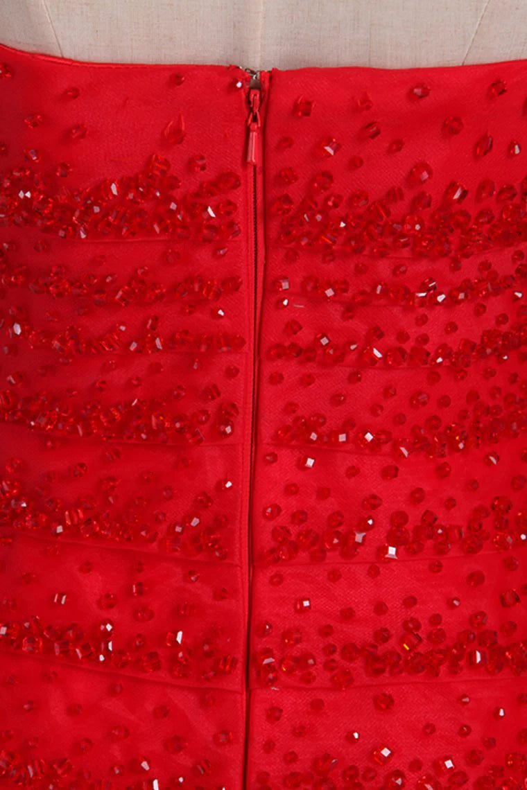 New sexy strapless dress with A-line satin embellishment beads