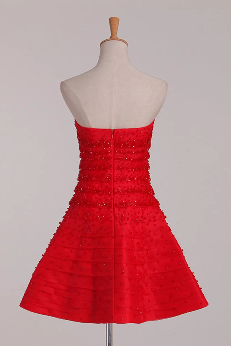 New sexy strapless dress with A-line satin embellishment beads