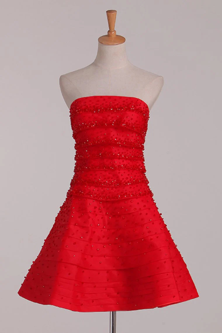 New sexy strapless dress with A-line satin embellishment beads