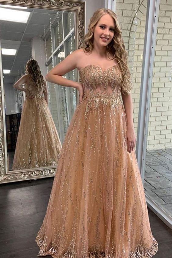 Brand new glittering long ball dress with A-line sweetheart ball dress