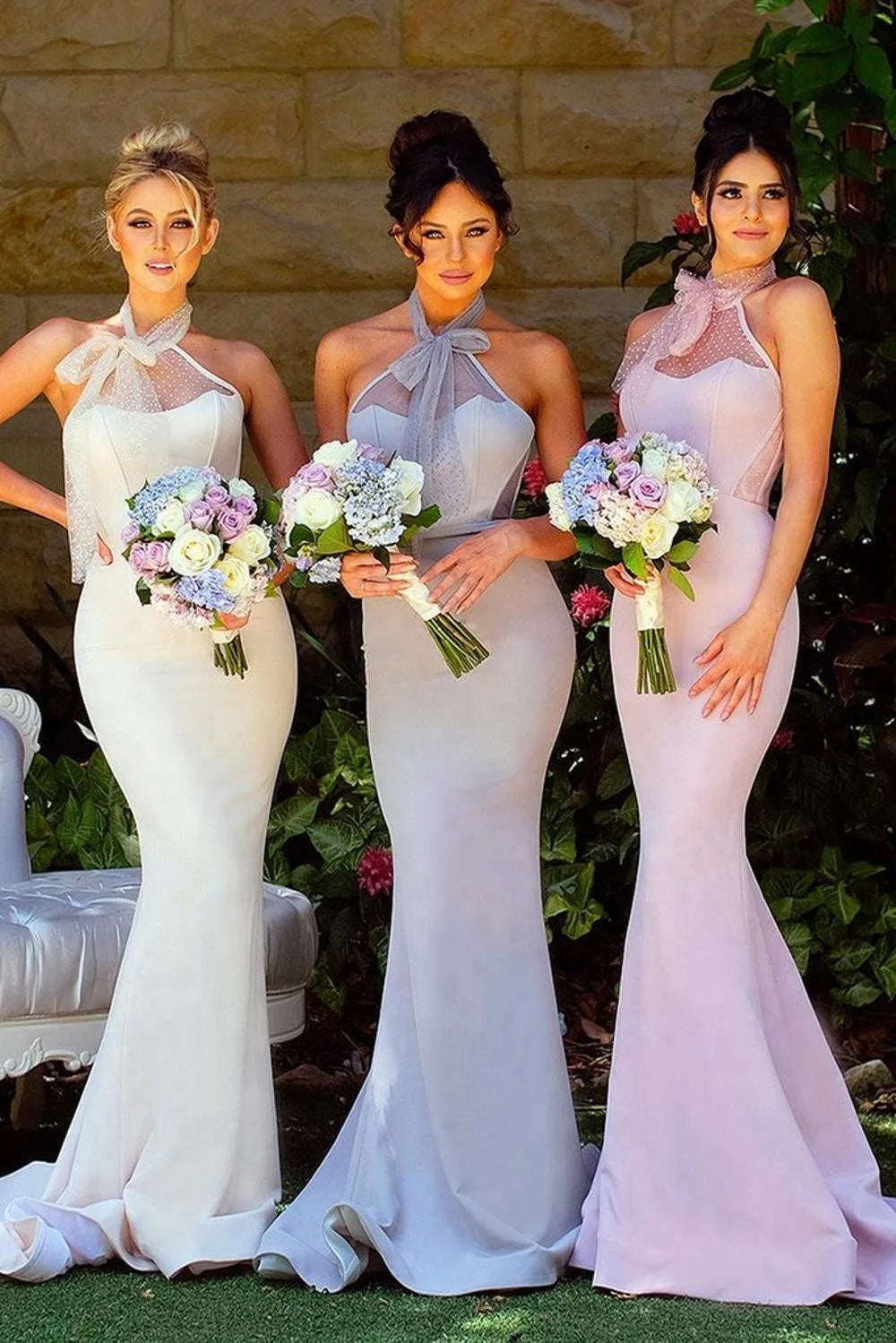 New Mermaid Pink Long Backless Satin Bridesmaid Dress