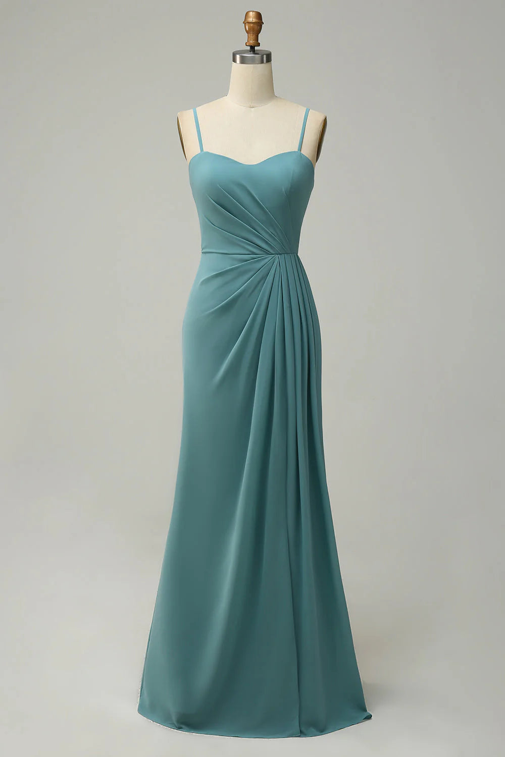 A Line Spaghetti Straps Long Chiffon Bridesmaid Dress with Slit