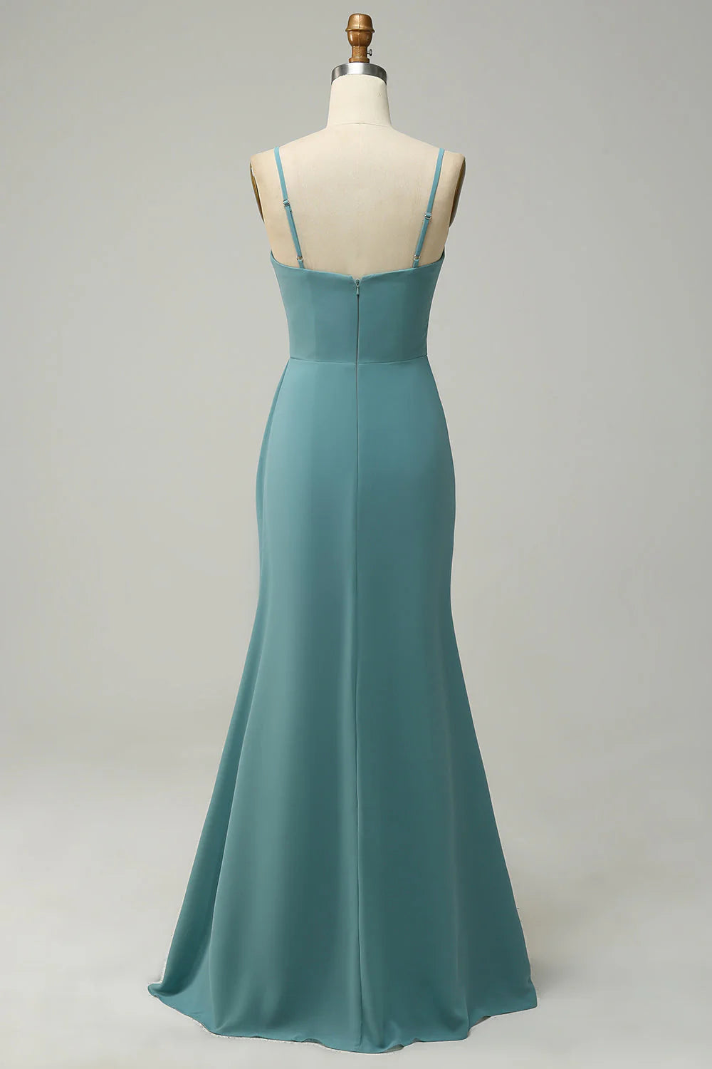 A Line Spaghetti Straps Long Chiffon Bridesmaid Dress with Slit