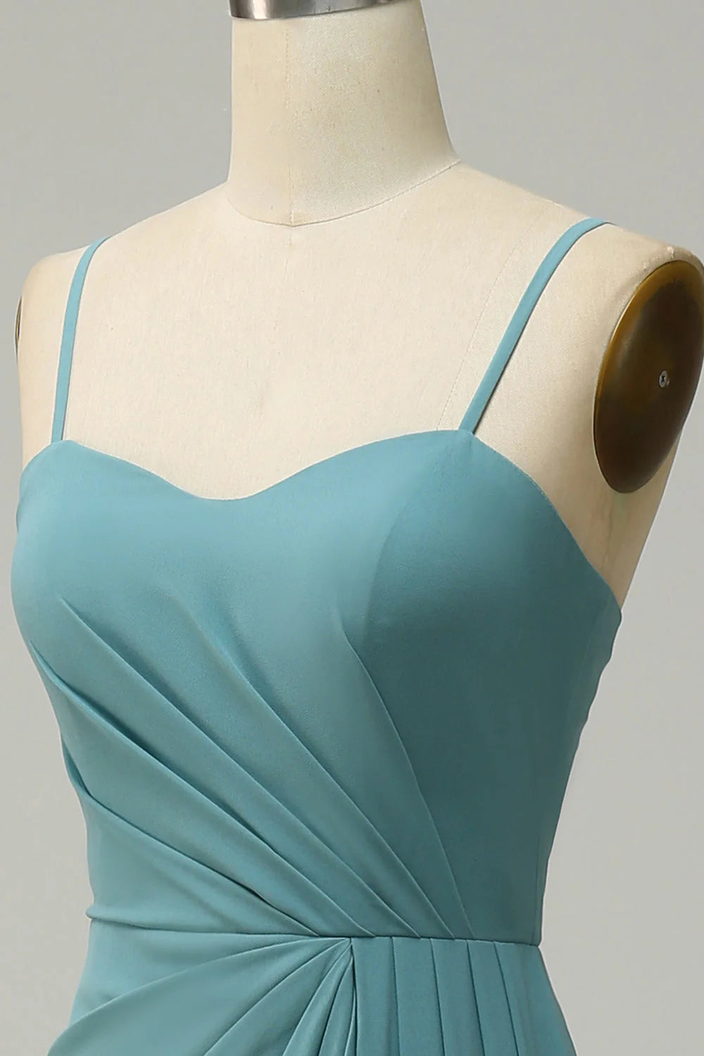 A Line Spaghetti Straps Long Chiffon Bridesmaid Dress with Slit