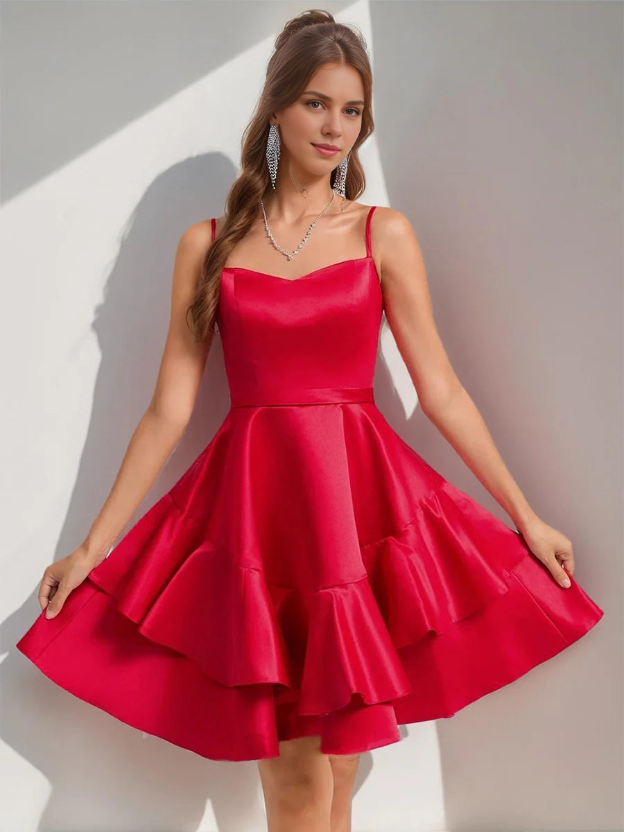 OKBBN A-line princess thin shoulder strap elegant short ruffle edge Homecoming Dresses
