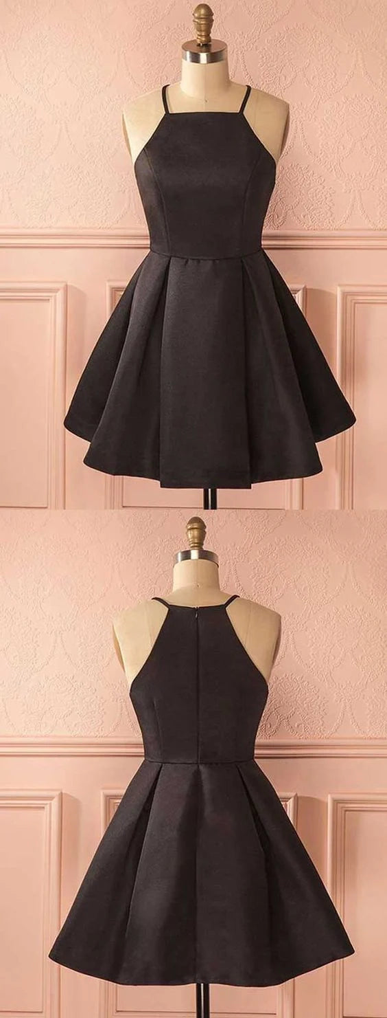 OKBBN A-line square neck short satin pleated Homecoming Dresses