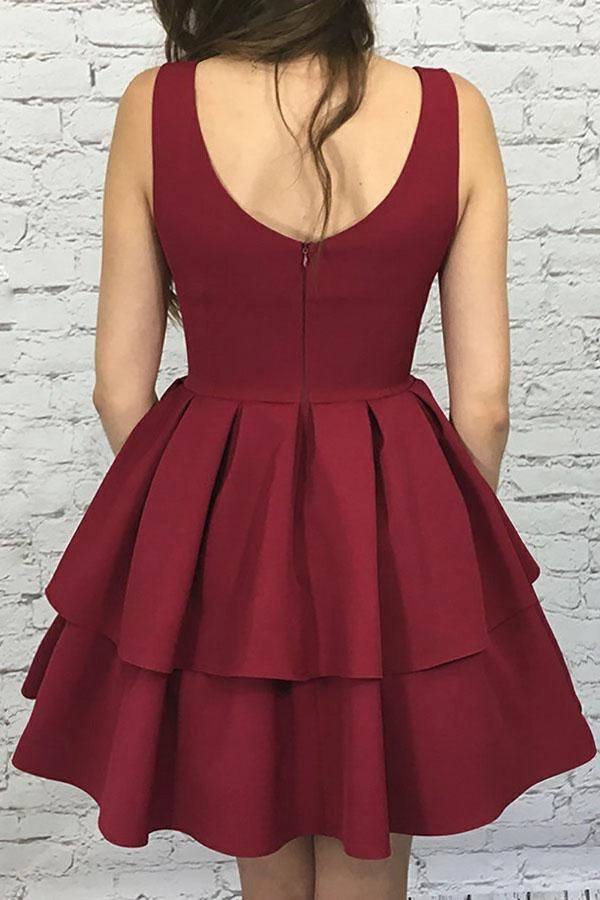 OKBBN A-shaped short multi-layer elastic satin Homecoming Dresses