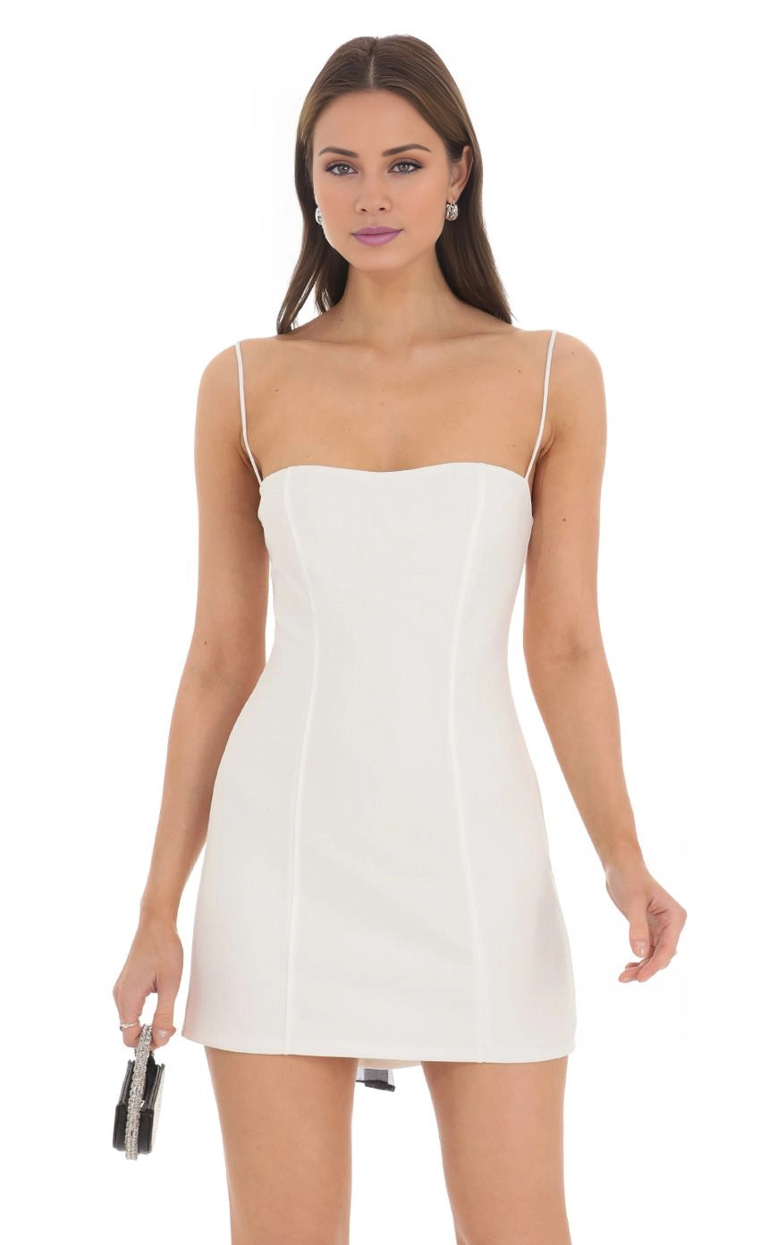 OKBBN Charming Back Bow White Tight Homecoming Dresses
