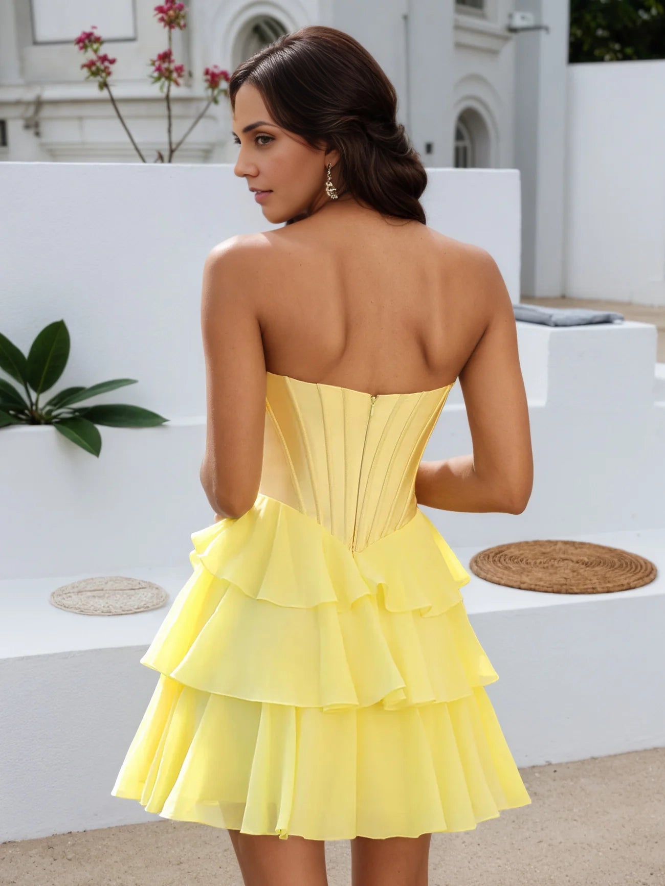 OKBBN Cute A-Shape Sweetheart Off Shoulder Multi Layer Mini Homecoming Dresses