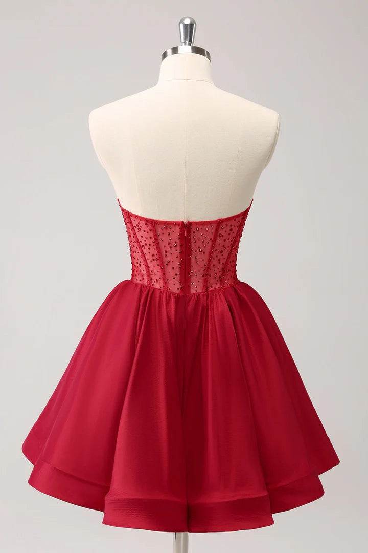 OKBBN Cute A-line Off Shoulder Tight corset with ruffled edges Homecoming Dresses