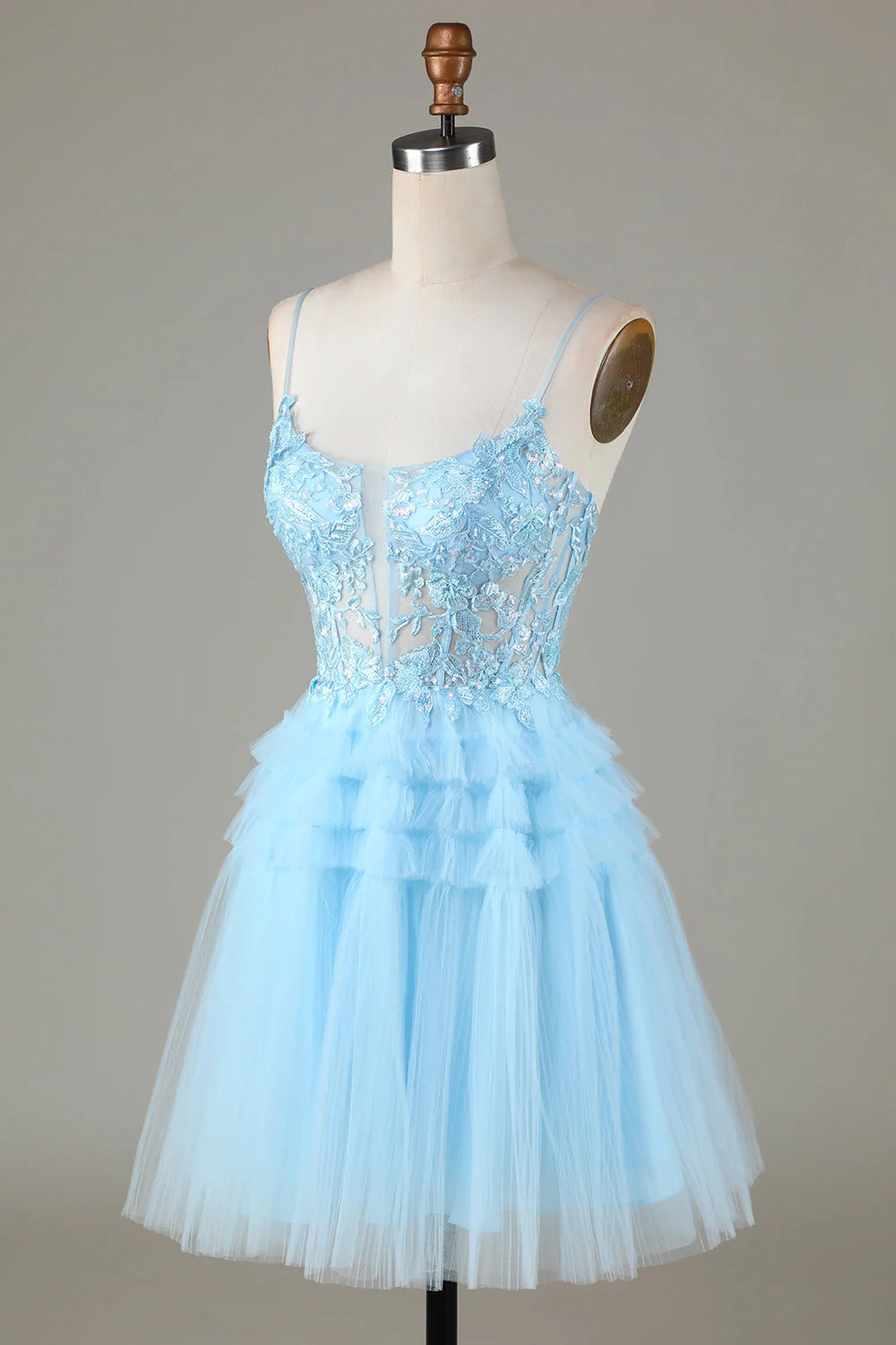 OKBBN Cute A-line Thin Shoulder Strap Sparkle Short Homecoming Dresses