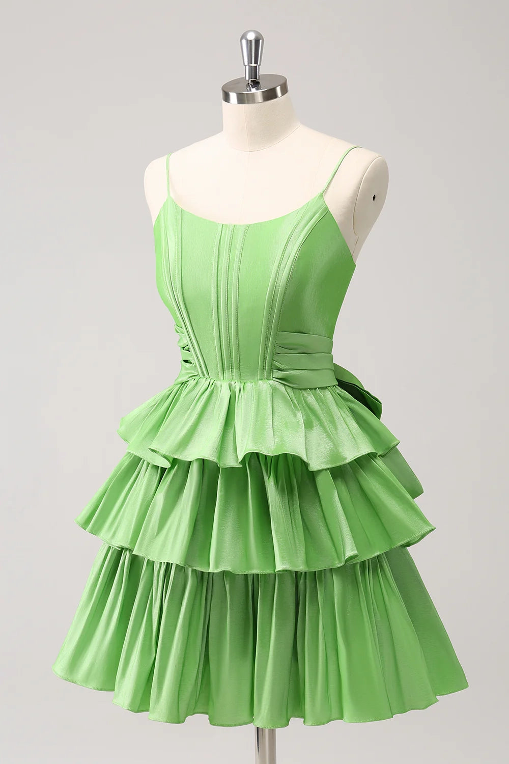 OKBBN Cute A-line Thin Shoulder Strap Waist Layered Ruffle Edges Homecoming Dresses
